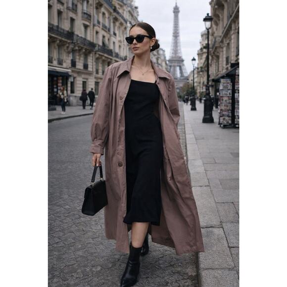 Fleet Street Jackets & Blazers - Vintage Fleet Street Mauve Trench Coat Longline Minimal Chic Duster Sz 12